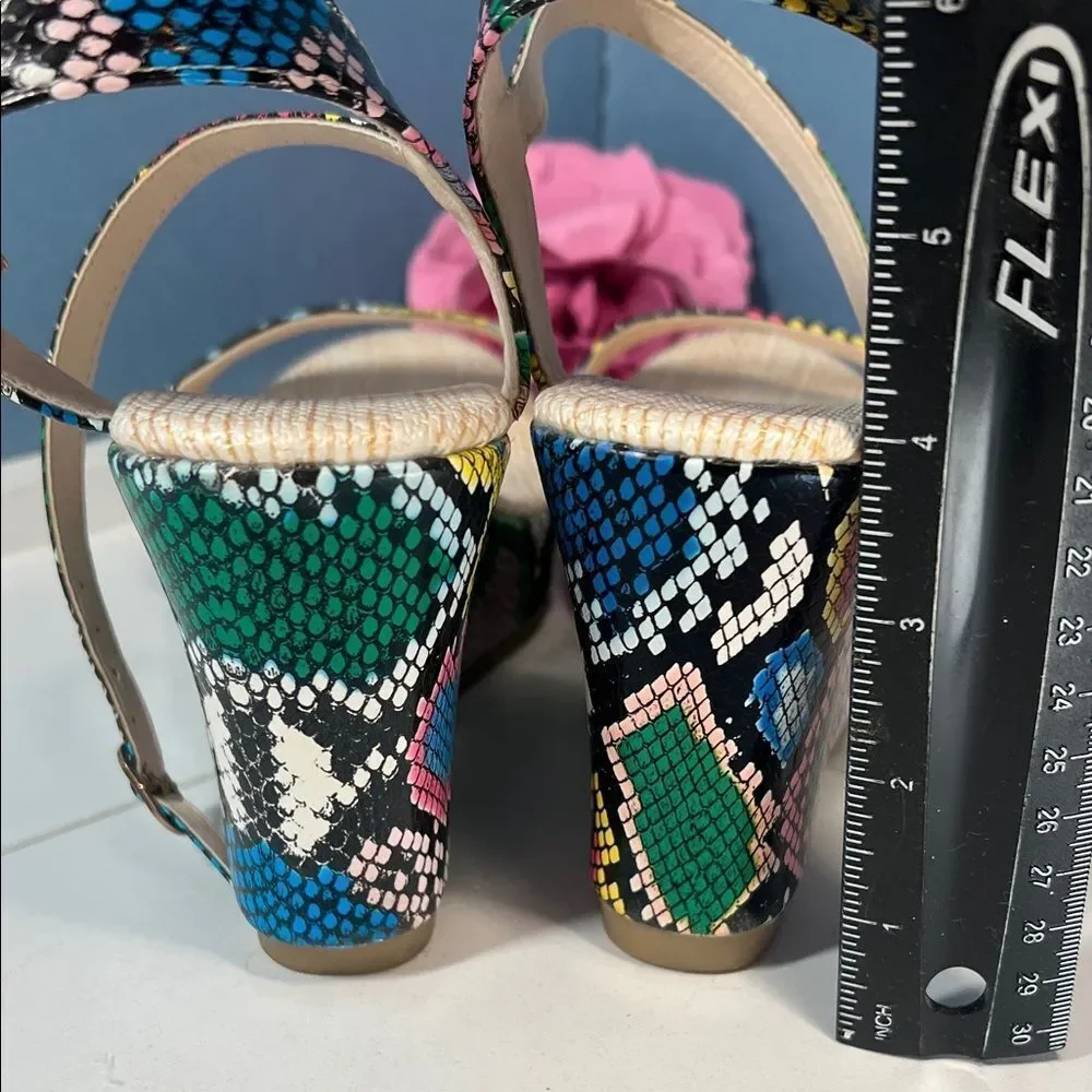 New w/o Box! Vibrant Multicolor Faux Snakeskin Platform Wedge Sandals Womens 42